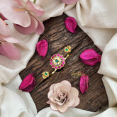 Vriksham Gold Look Alike Floral Dual Finger Ring-Green & Red-G20078